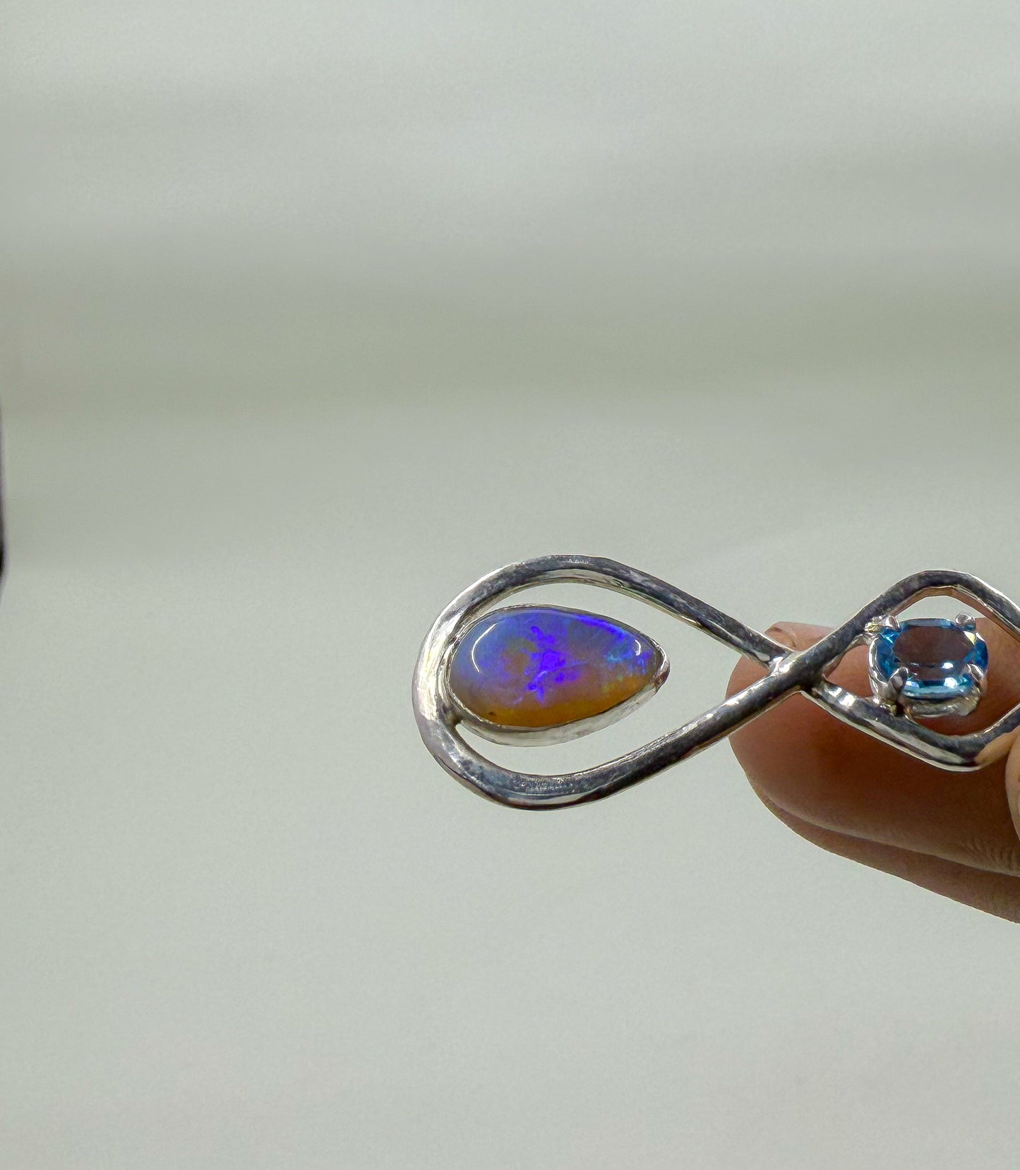 Lightning Ridge Crystal Opal and Swiss Blue Topaz .925 Silver pendant