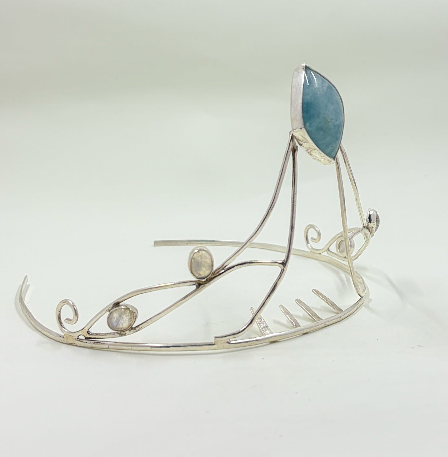 Hand-Crafted Aquamarine and Moonstone Tiara