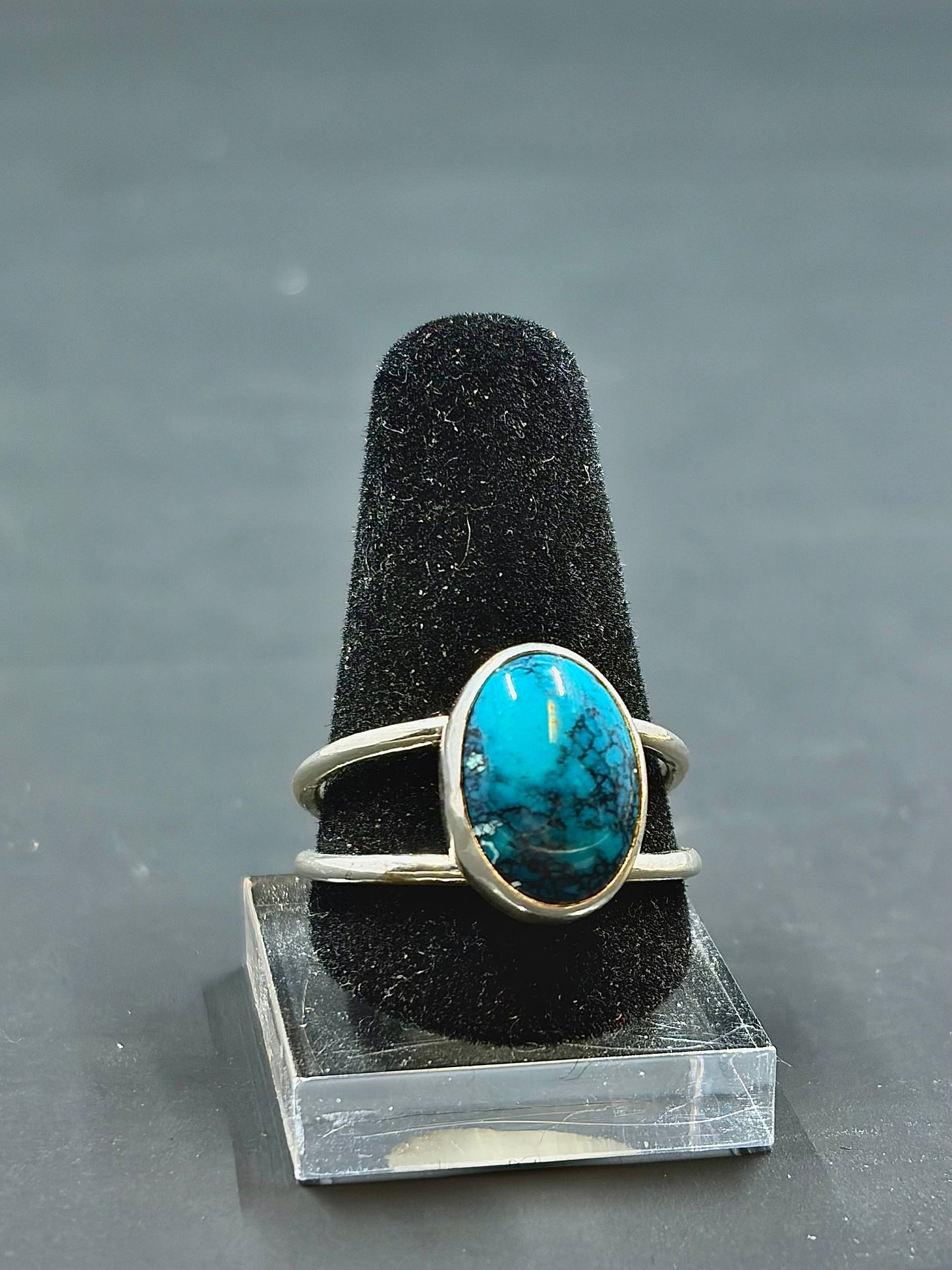 Turquoise .925 silver Double Band Ring Size-9 us