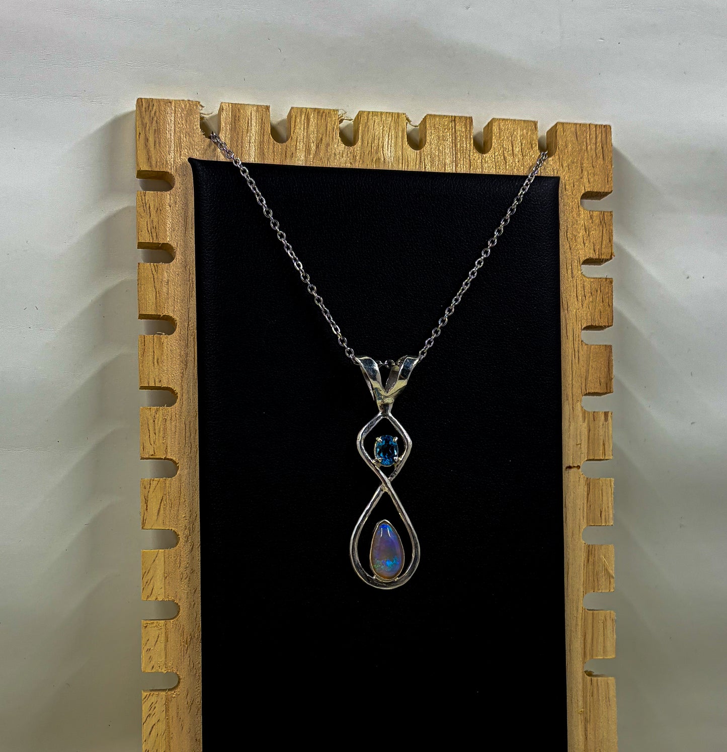 Lightning Ridge Crystal Opal and Swiss Blue Topaz .925 Silver pendant
