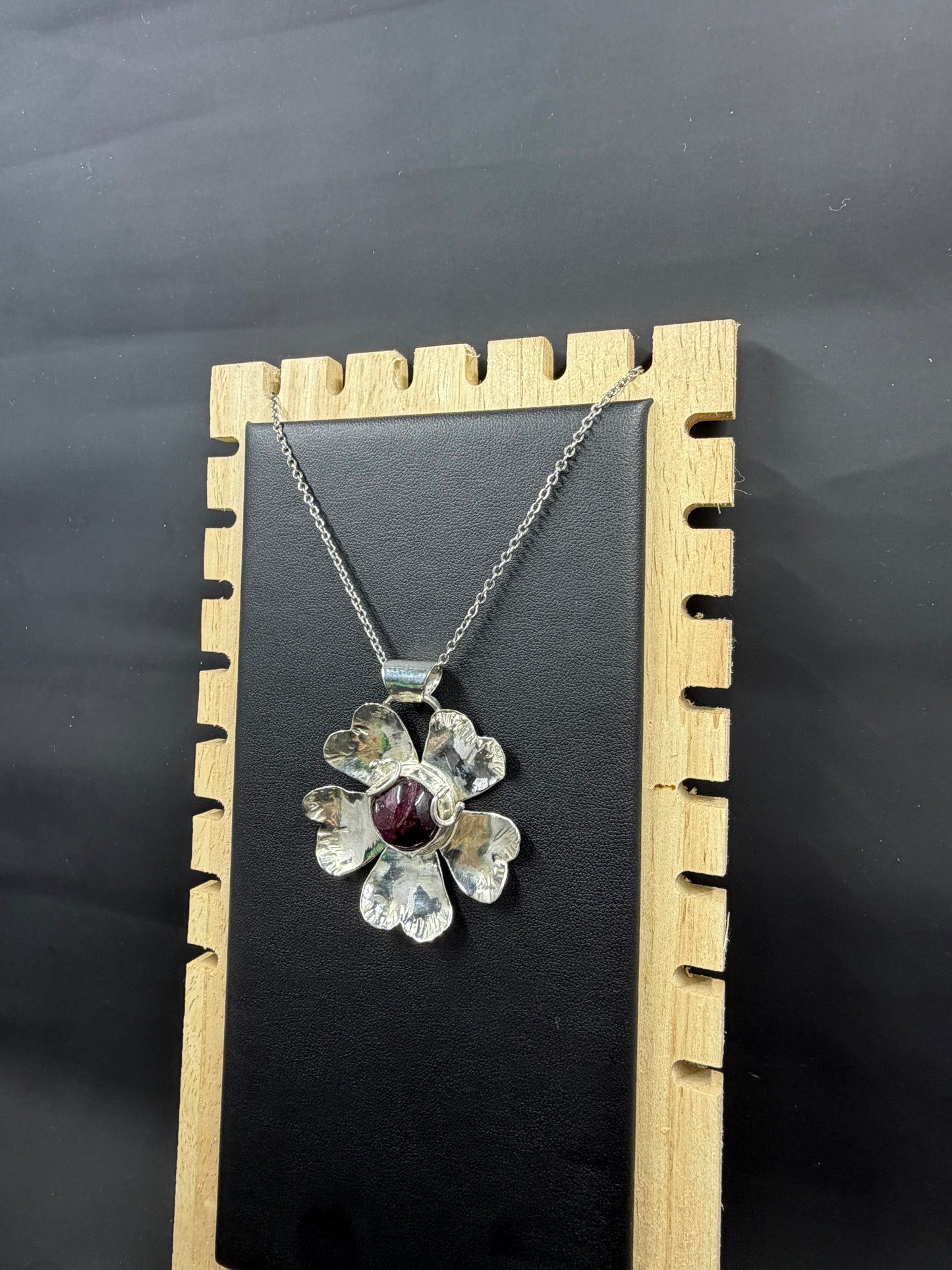Pink Tourmaline Cabochon Flower Necklace Pendant