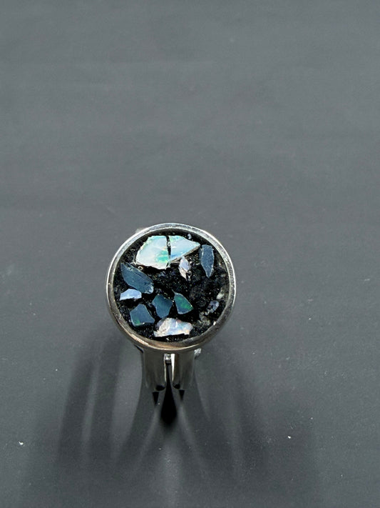 White And Smokey Opal Inlay Ring