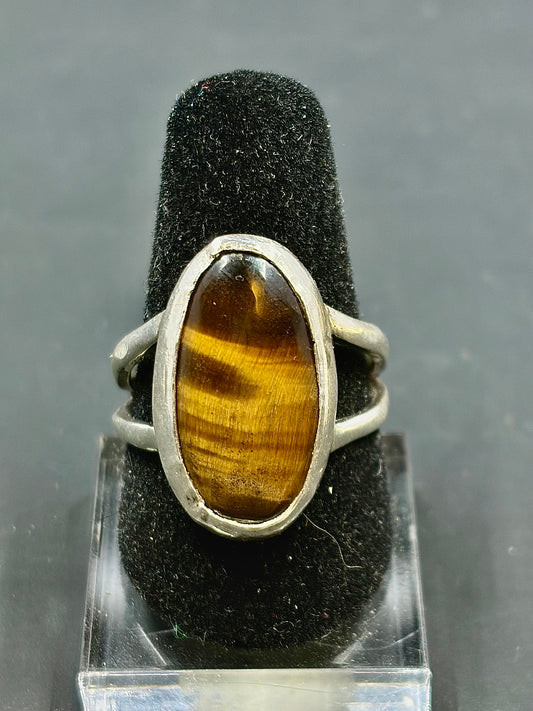 Tigers Eye .925 Silver Ring Size-8 us
