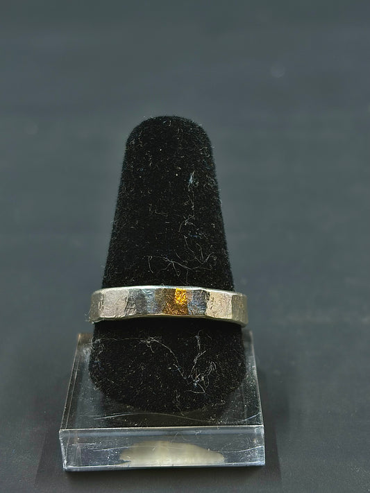 Thick Classic Band .925 Silver Hammer Textured Size 8.5