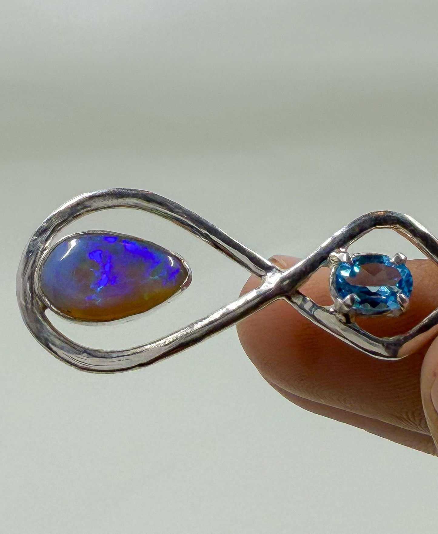 Lightning Ridge Crystal Opal and Swiss Blue Topaz .925 Silver pendant