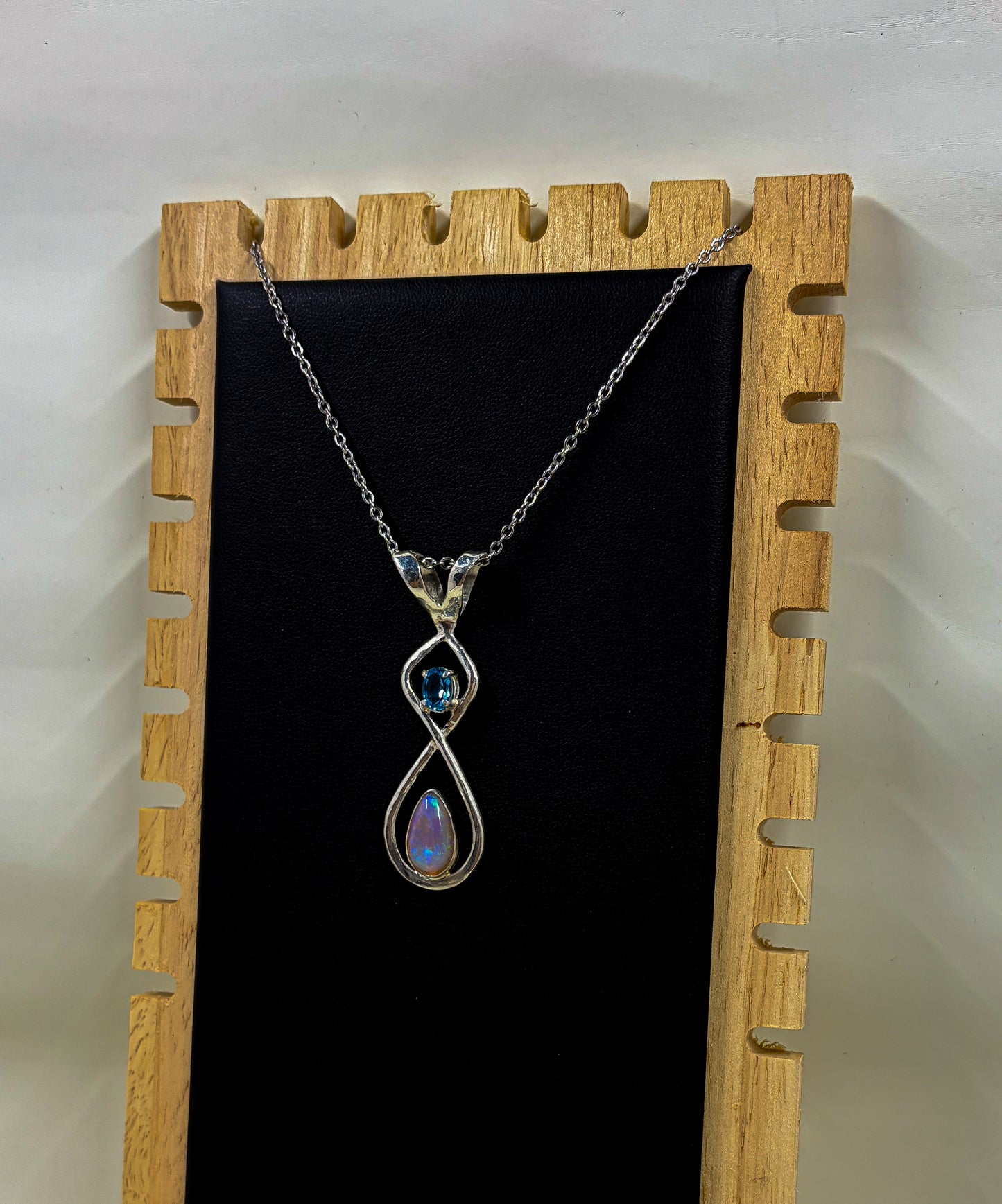 Lightning Ridge Crystal Opal and Swiss Blue Topaz .925 Silver pendant