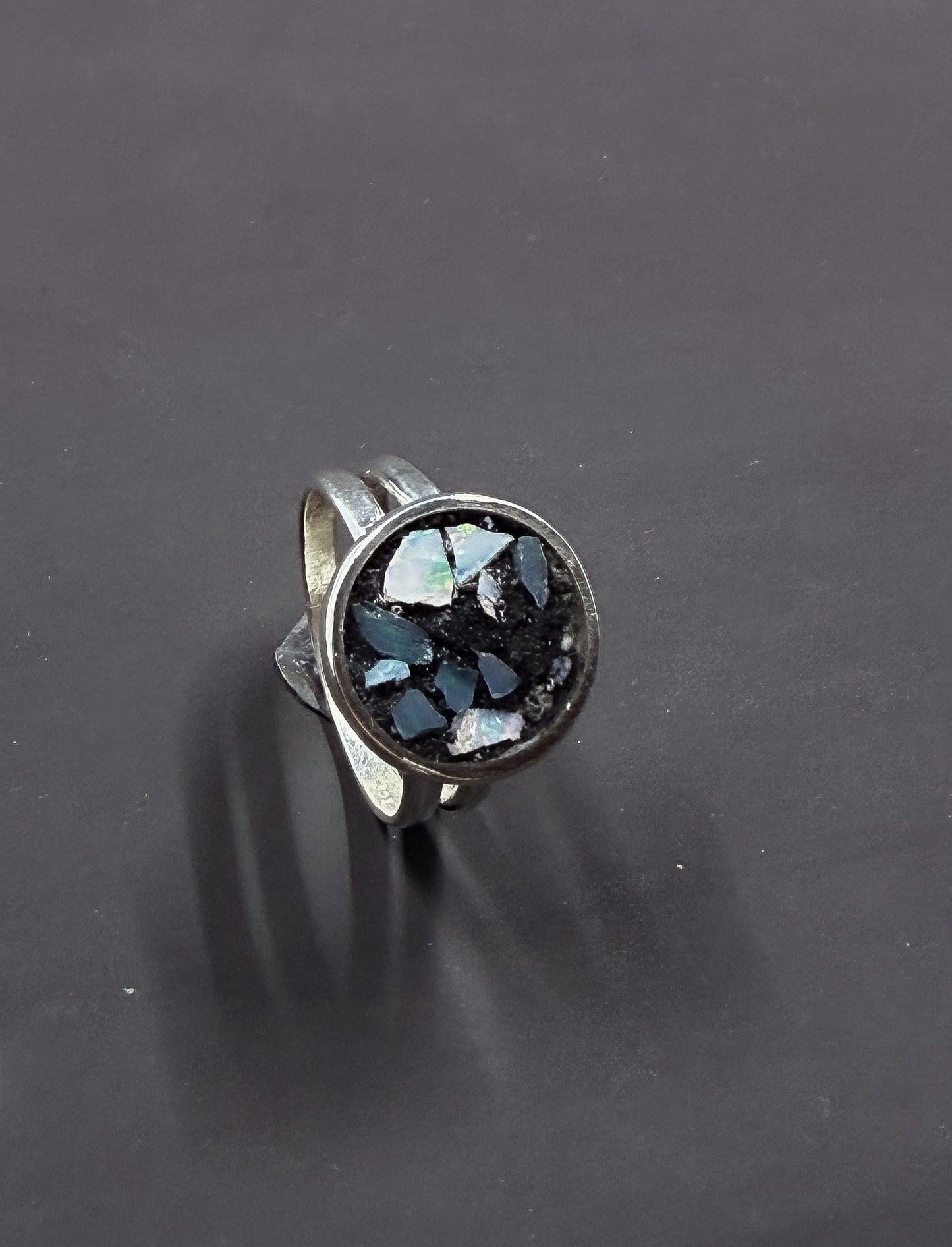 White And Smokey Opal Inlay Ring