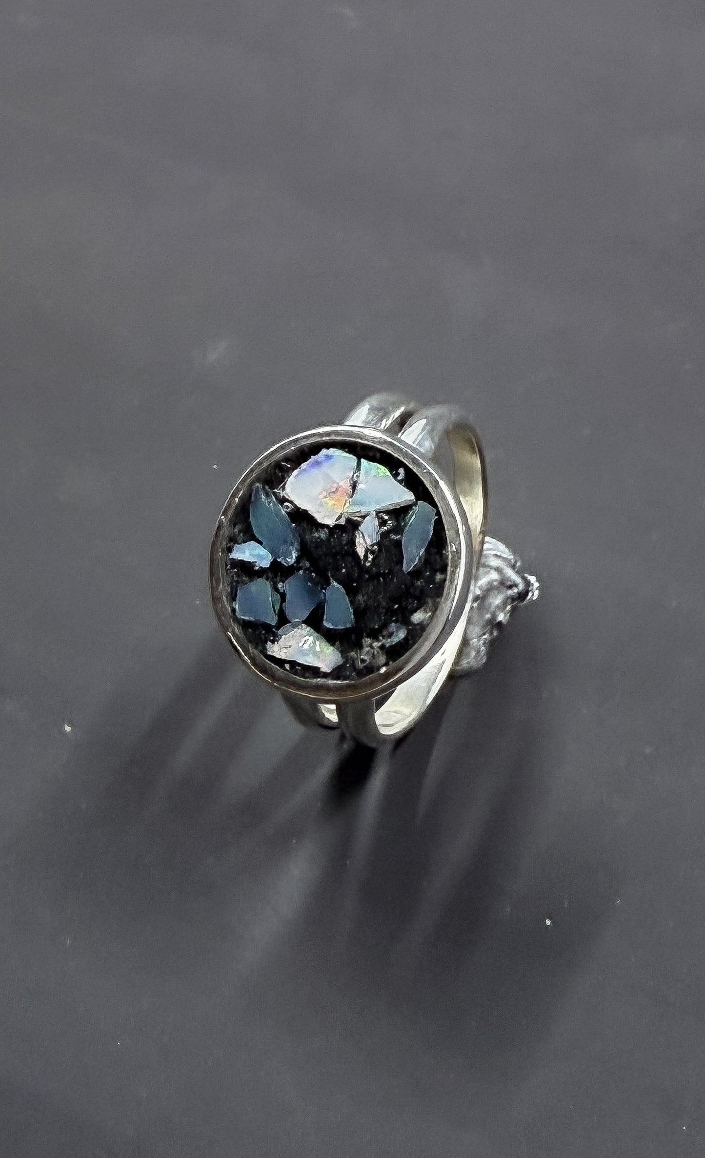 White And Smokey Opal Inlay Ring