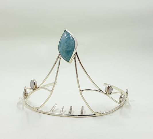 Hand-Crafted Aquamarine and Moonstone Tiara