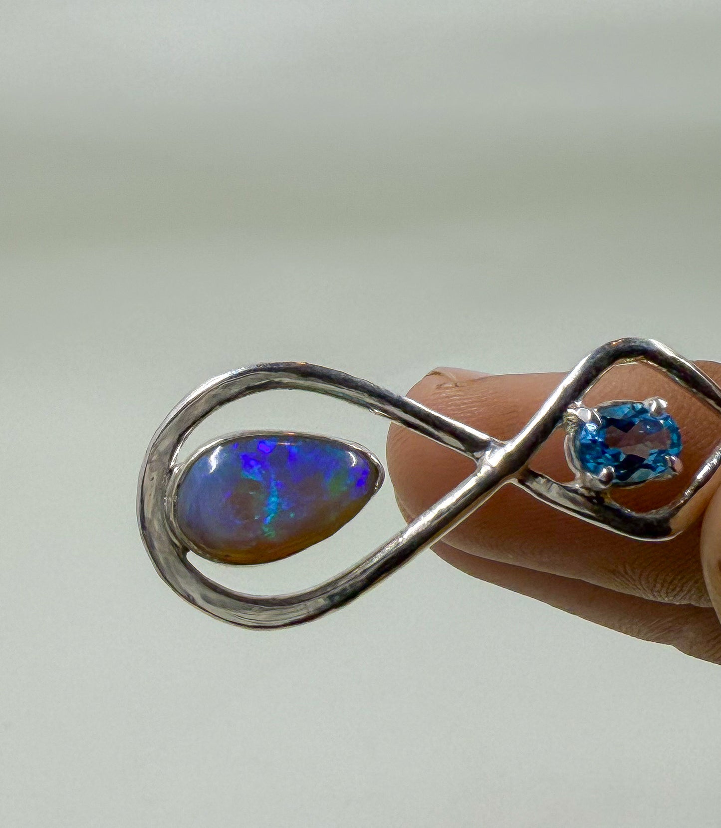 Lightning Ridge Crystal Opal and Swiss Blue Topaz .925 Silver pendant