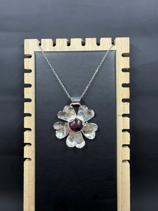 Pink Tourmaline Cabochon Flower Necklace Pendant