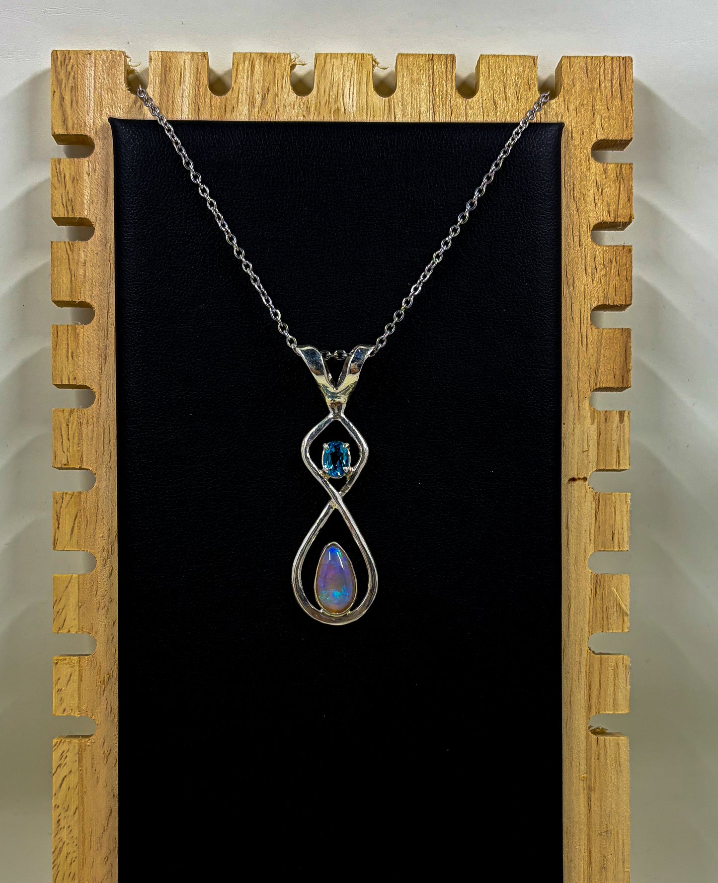 Lightning Ridge Crystal Opal and Swiss Blue Topaz .925 Silver pendant