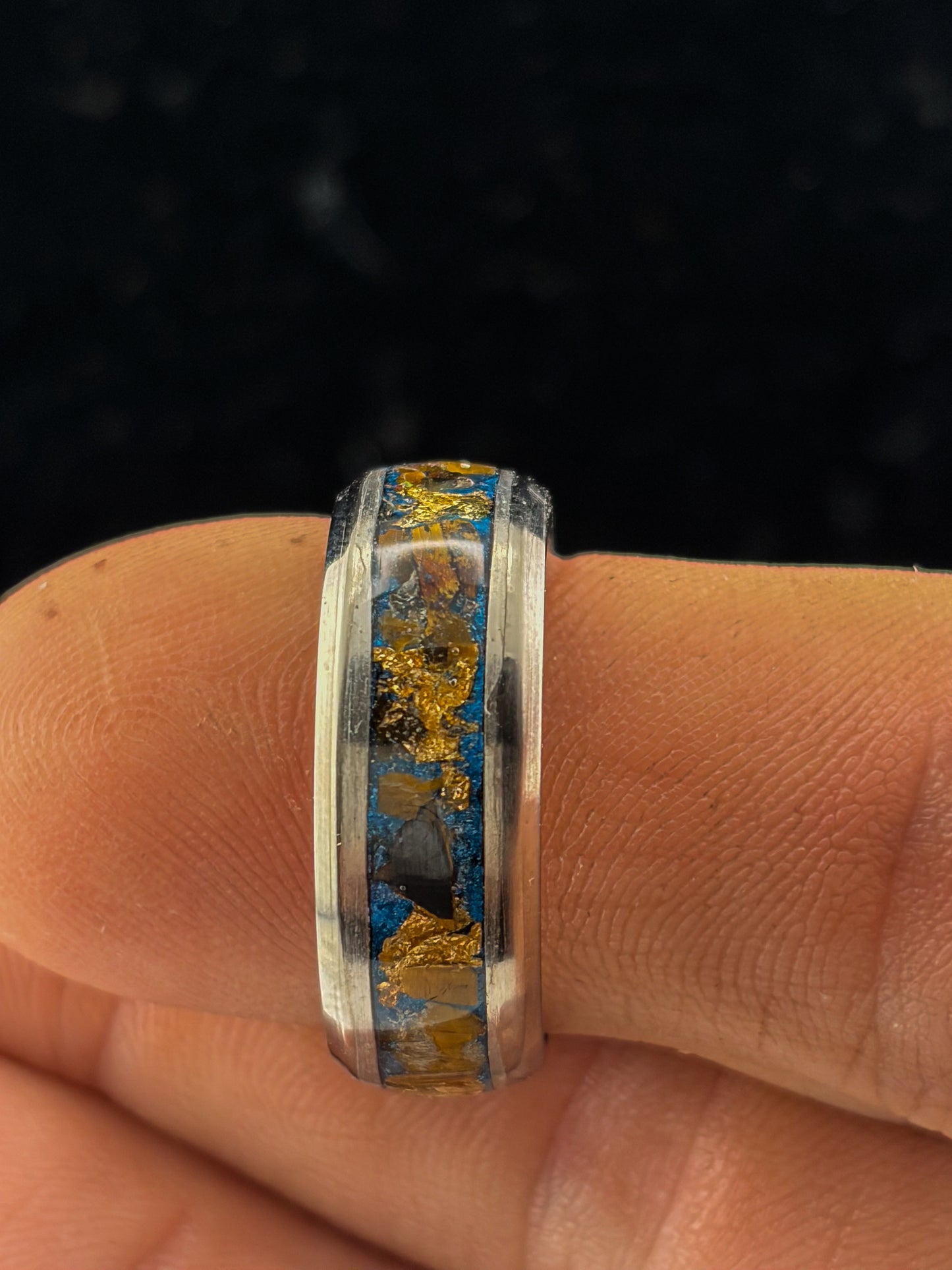 Tigers-eye and Gold leaf Inlay Ring Size-9
