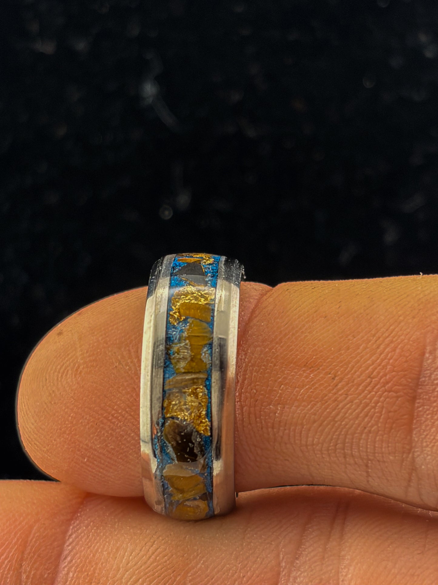 Tigers-eye and Gold leaf Inlay Ring Size-9