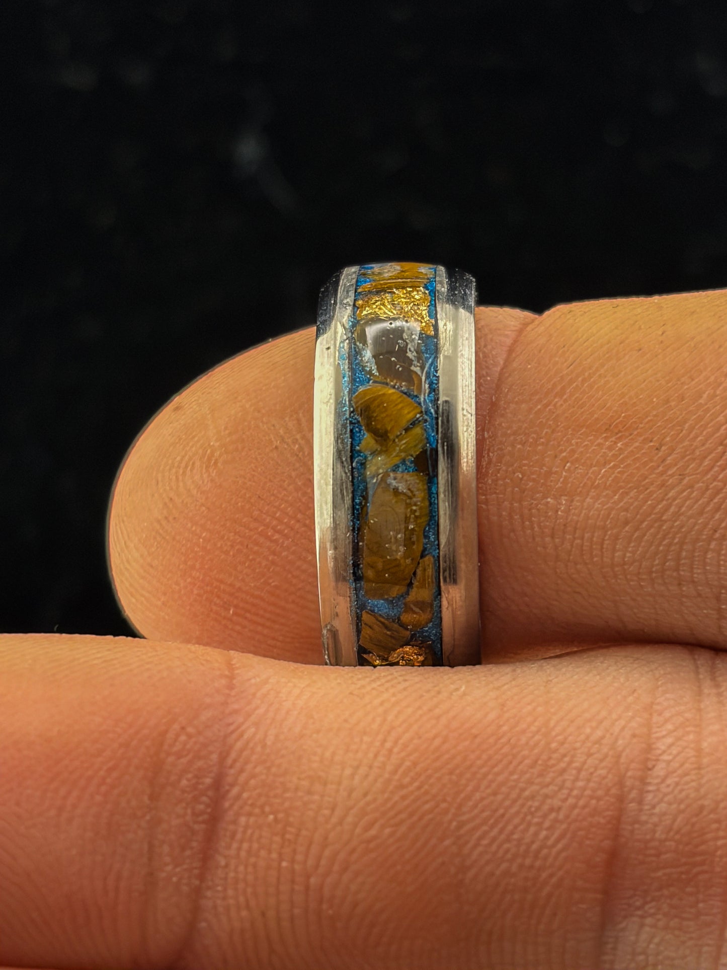 Tigers-eye and Gold leaf Inlay Ring Size-9