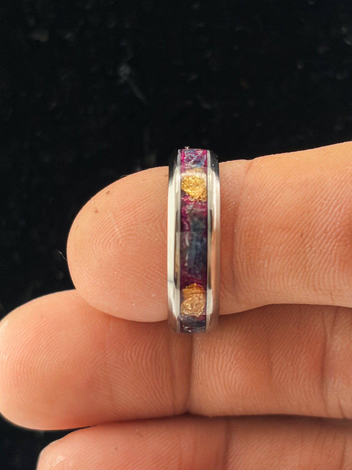 Blue Apatite And Gold Leaf Inlay Ring Size- 8us