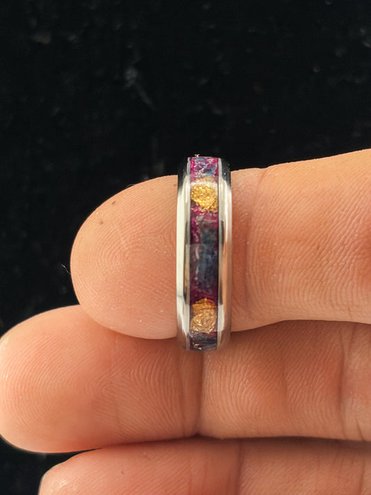 Blue Apatite And Gold Leaf Inlay Ring Size- 8us