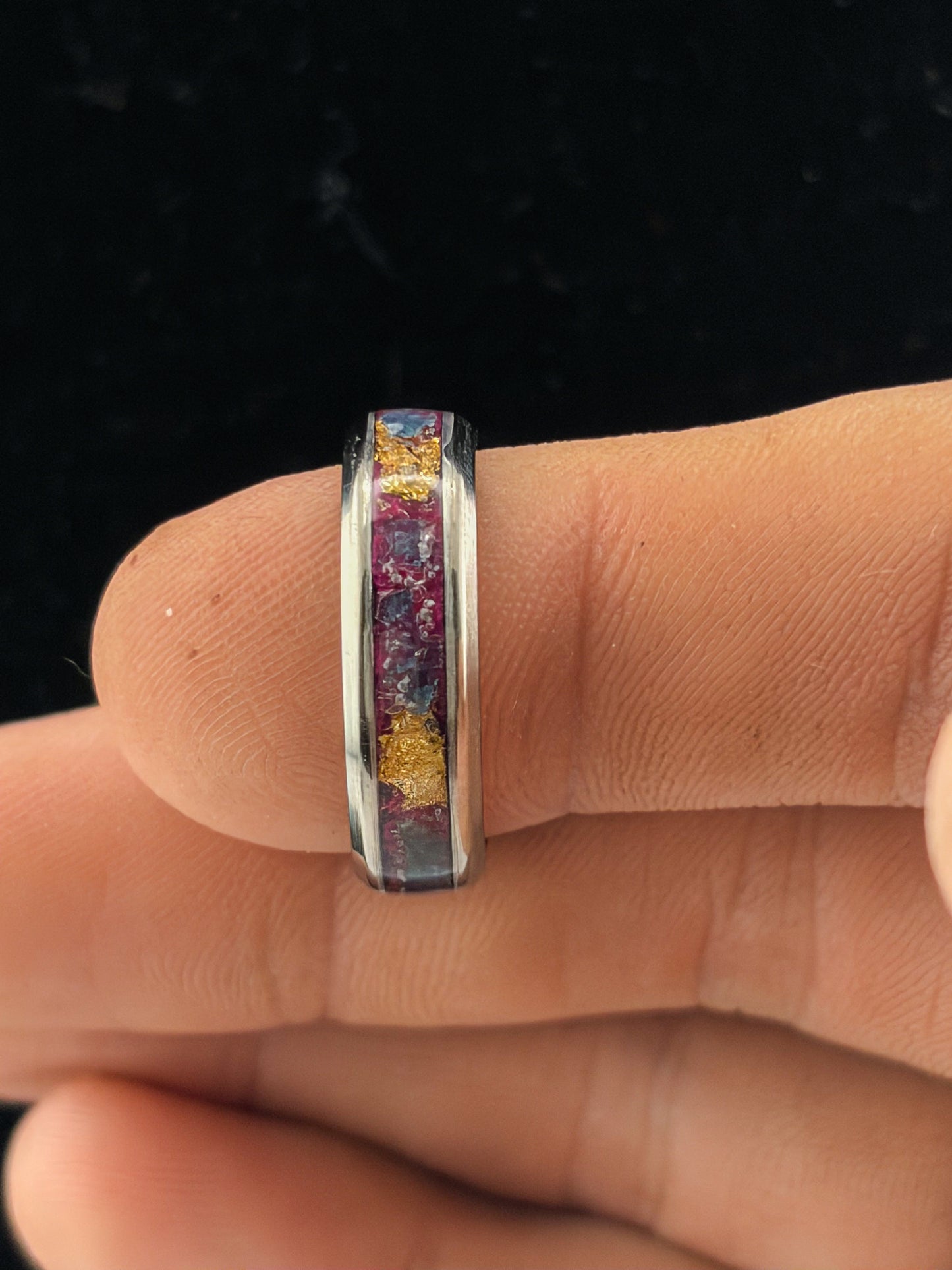 Blue Apatite And Gold Leaf Inlay Ring Size- 8us